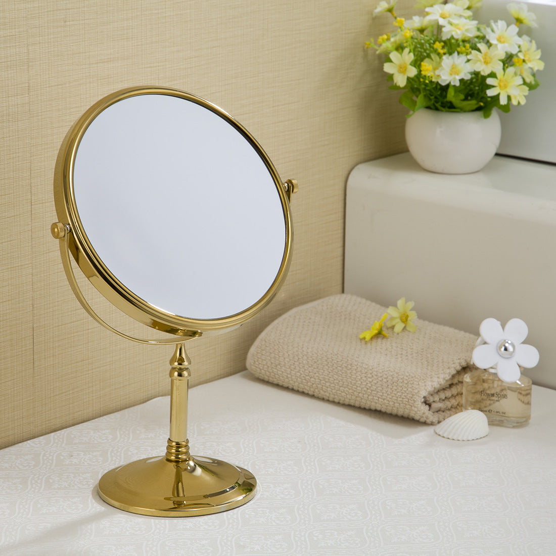 All Copper Sitting Gold-Plated Beauty Mirror Double-Sided Makeup Mirror Vertical Rotatable Makeup Mirror
